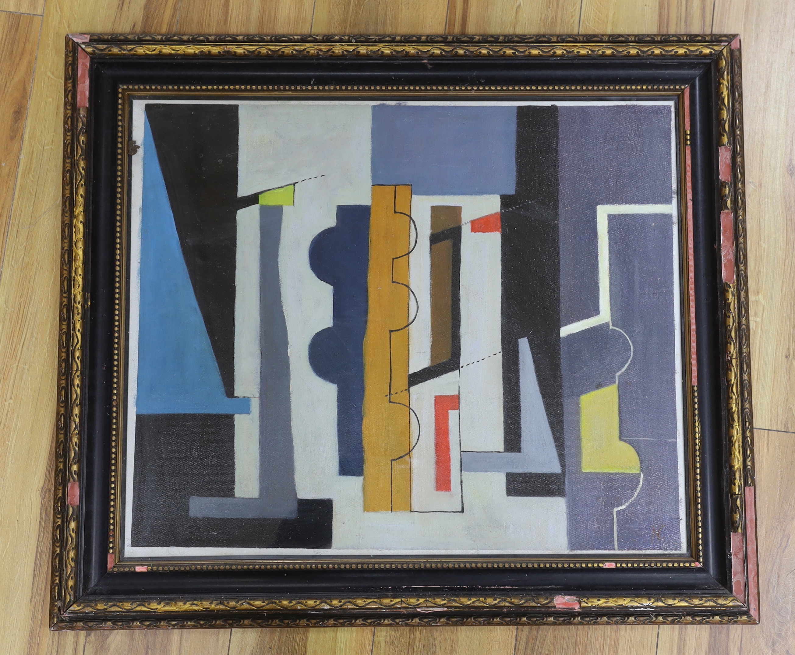 Oil on canvas board, abstract composition, Geometric shapes, 53 x 65cm